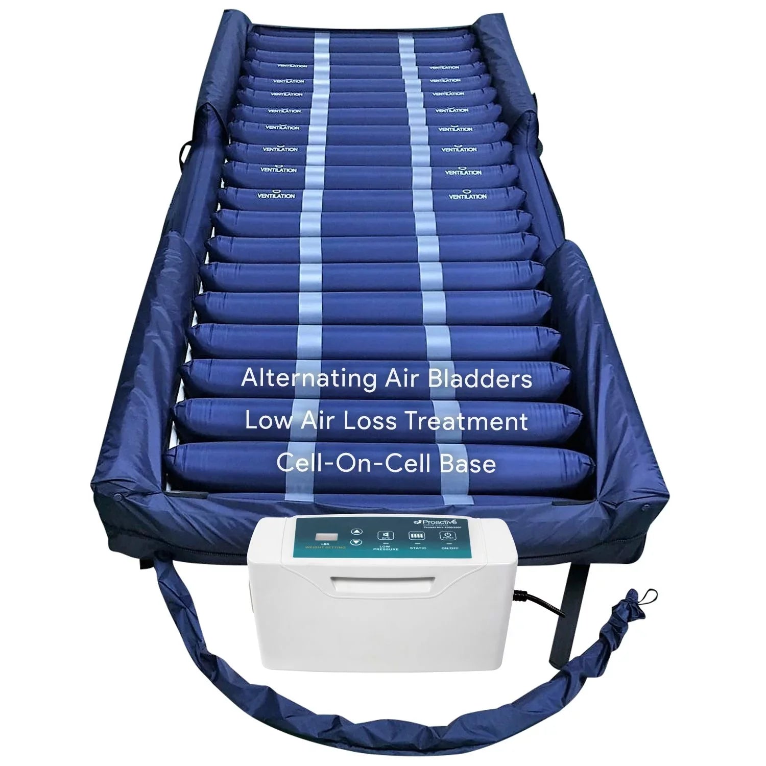 Proheal Low Air Loss Alternating Pressure Air Mattress with Digital Silent Air Pump & Side Perimeter - 36” x 80” x 8/11"