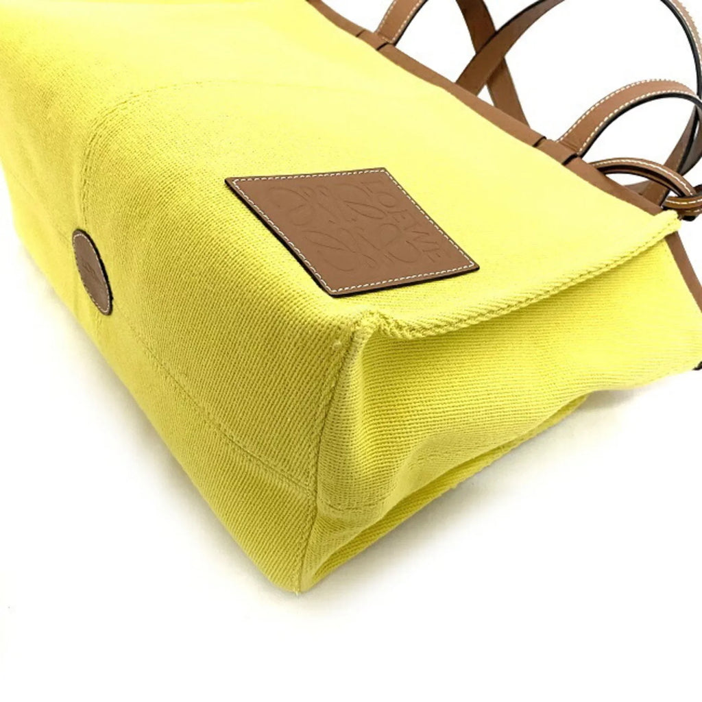 Pre-Owned Loewe cushion yellow brown leather patch anagram 330.02AA93 canvas LOEWE tote bag (Good)
