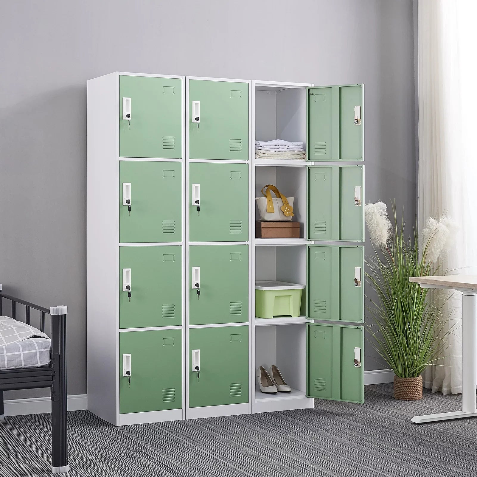 Ouyessir Locker Storage Cabinet 4-tier Metal Lockers for School, Gym, Home, Office Employee Lock Box, 71 inches High - Green