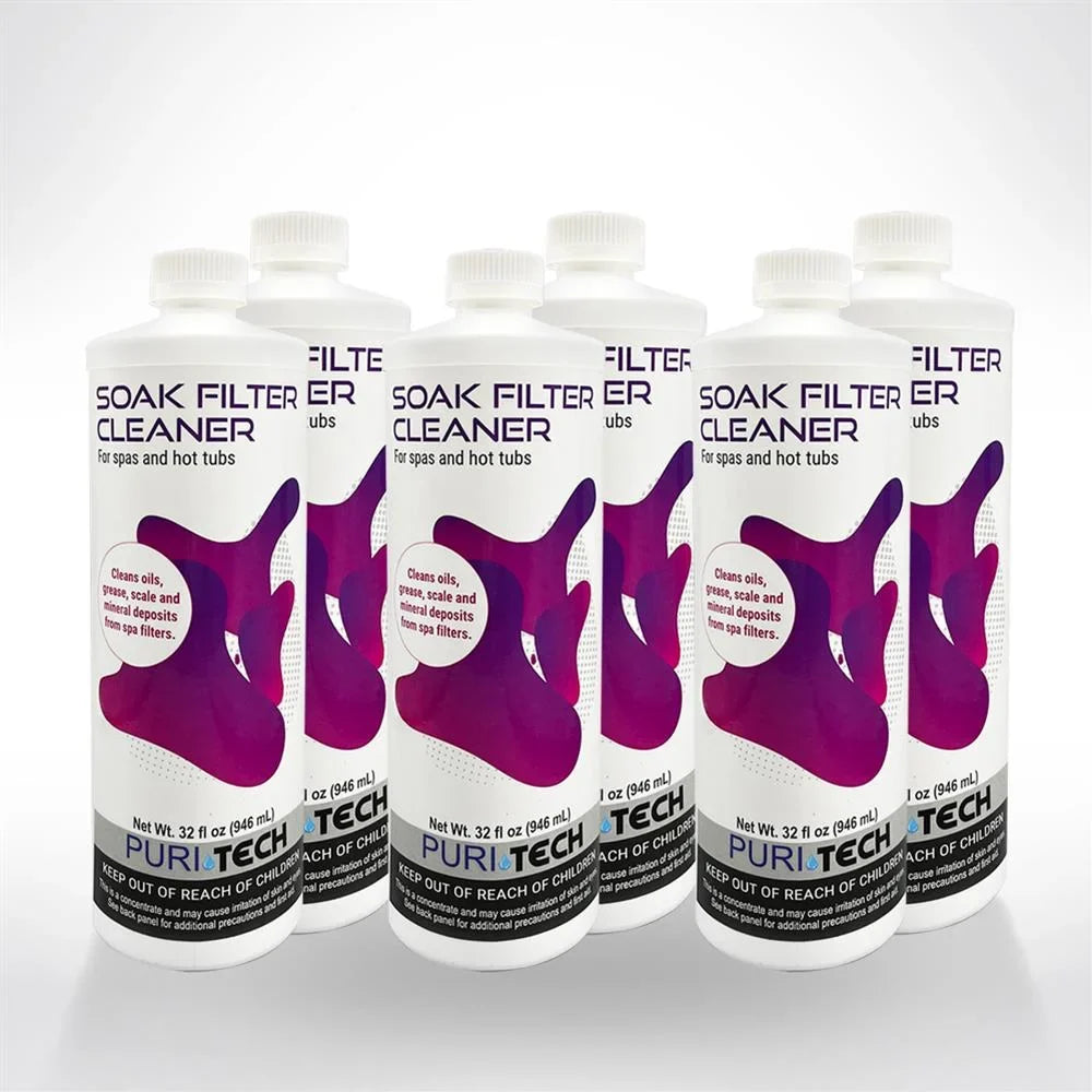 Puri Tech Spa Soak Filter Cleaner 6 Pack Effectively Removes Minerals and Oils from Spa and Hot Tub Filter Cartridges 32oz