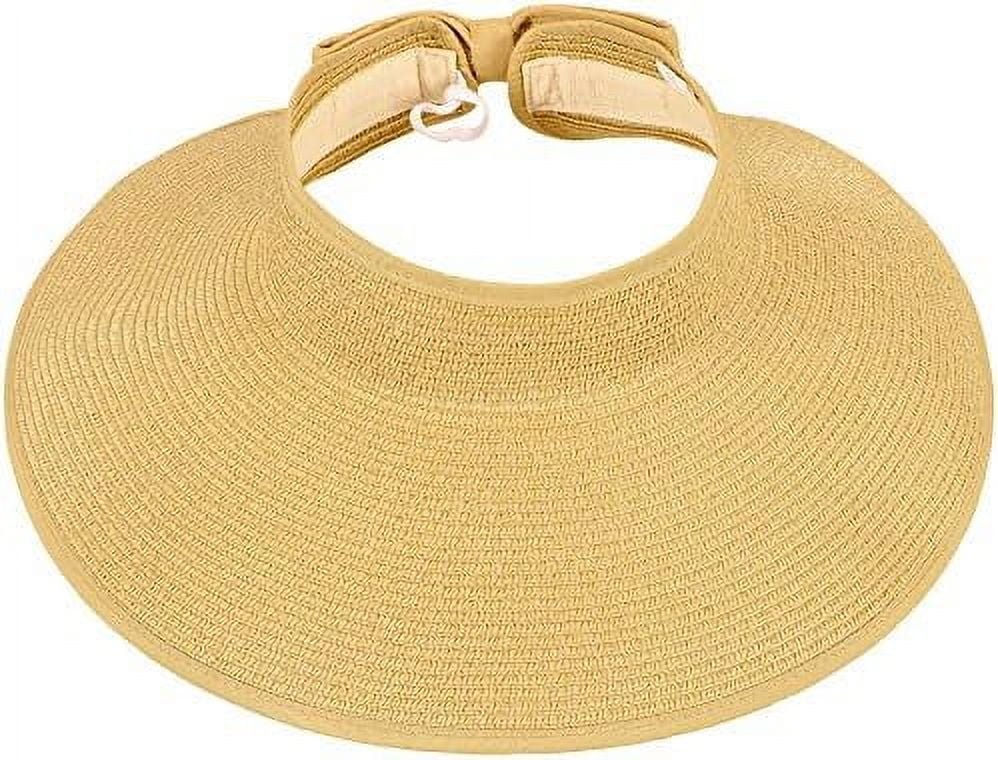 Roll Up Wide Brim Straw Sun Hat Visor Ribbed_Beige