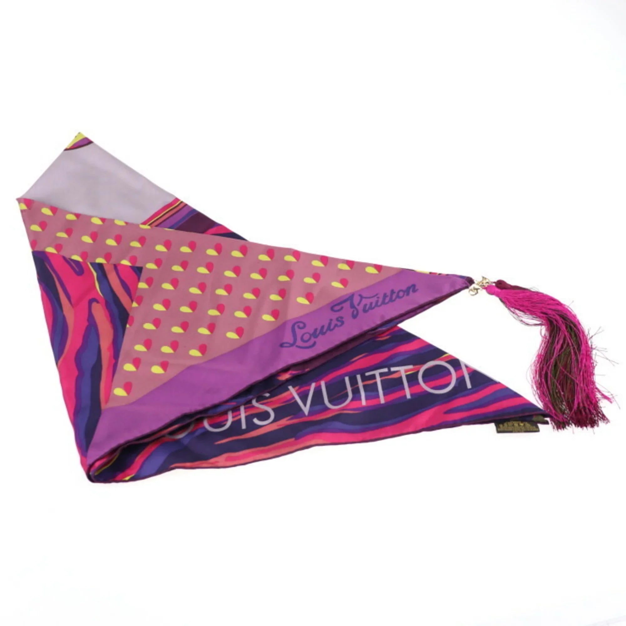 Pre-Owned LOUIS VUITTON Louis Vuitton fringed scarf silk purple multicolor 400505 apparel accessories (Like New)