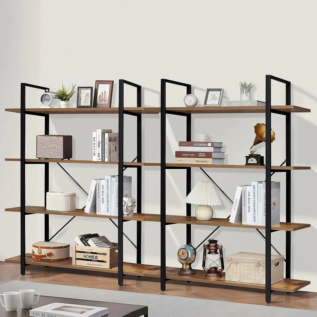 DIQIN 4-Tier Bookshelf, Tall Bookcase with Metal Frame, Book Shelf, Open Display Shelves for Living Room, Bedroom, Home Office, Rustic Brown