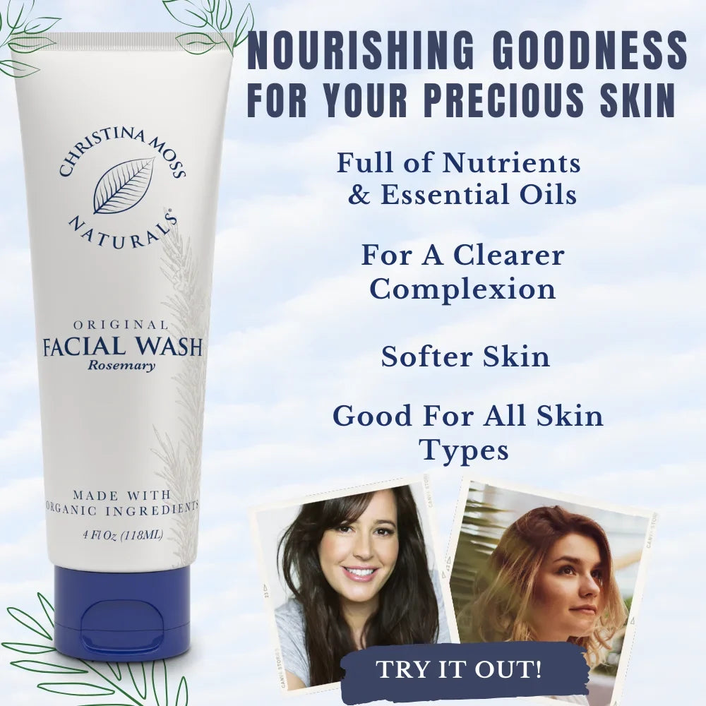 Face Wash, Facial Cleanser, Oil Cleanser - Helps as a Blackhead Remover with Organic Rosemary Oil, Shea Butter and Aloe Vera - Gentle Facewash To Soften, Soothe & Balance Skin, Made in USA, 4oz