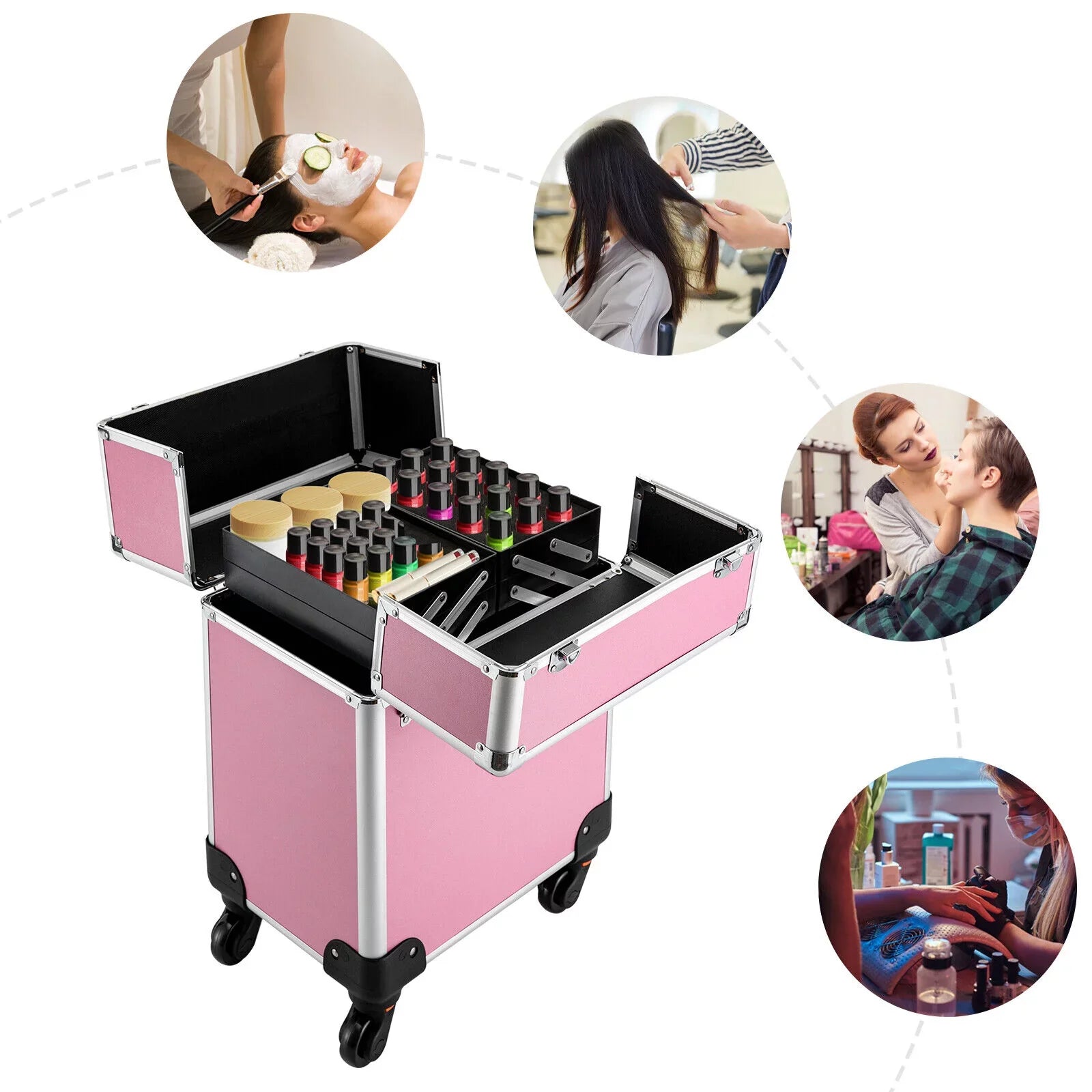 Miumaeov 4-Tier Professional Rolling Makeup Train Case Cosmetic Trolley Makeup Storage Organizer with Wheels