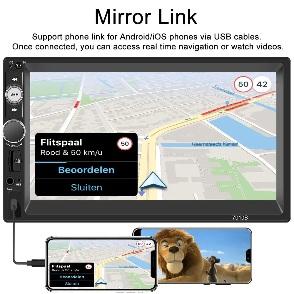 Podofo Double 2 Din 7'' Universal Car Stereo Radio  Carplay Android Auto Mirror Link HD Touch Screen Car Audio Multimedia Player MP3 MP5 Bluetooth FM USB, with Backup Camera