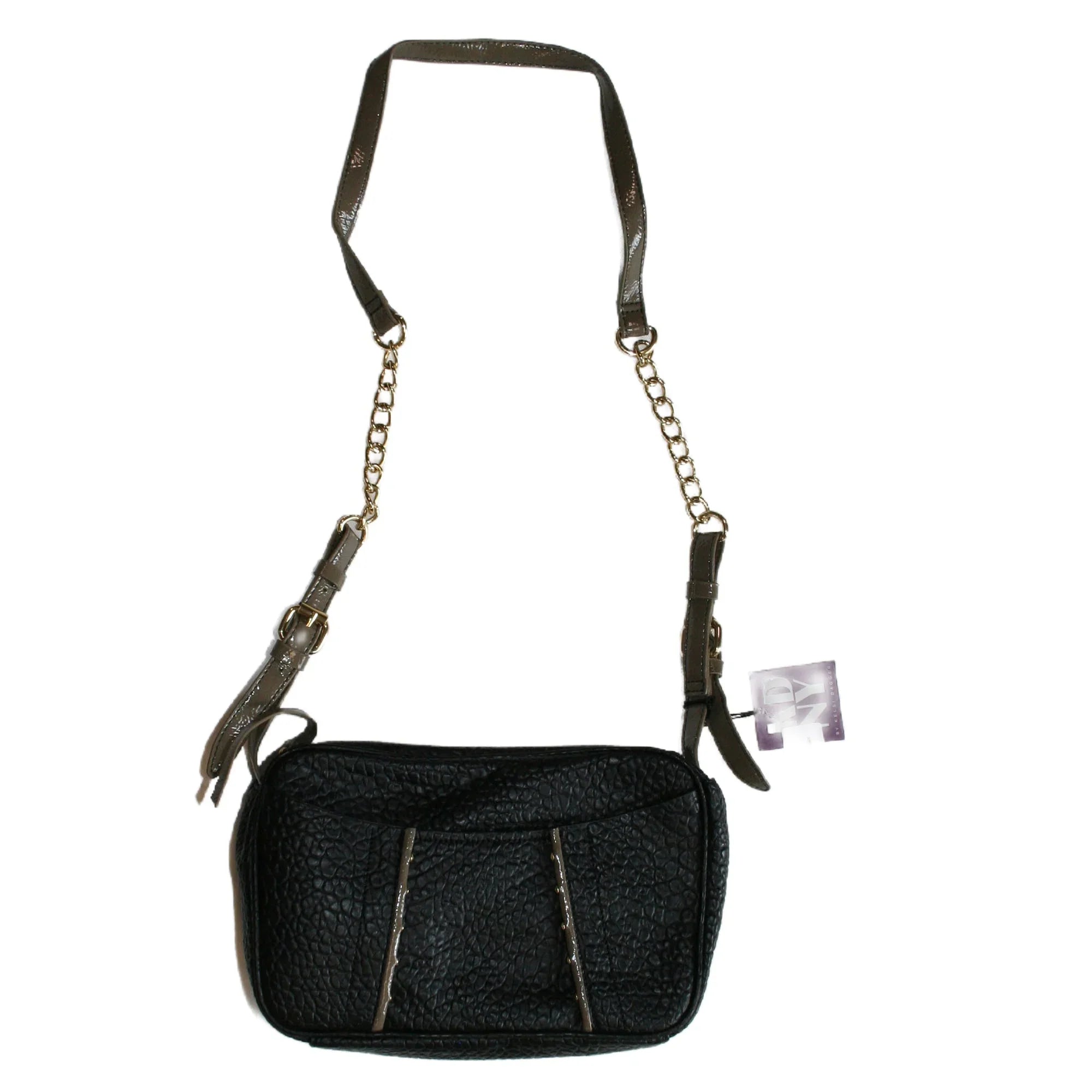 KDNY Women's Foster Cross Body Purse In Black With Brown Trim