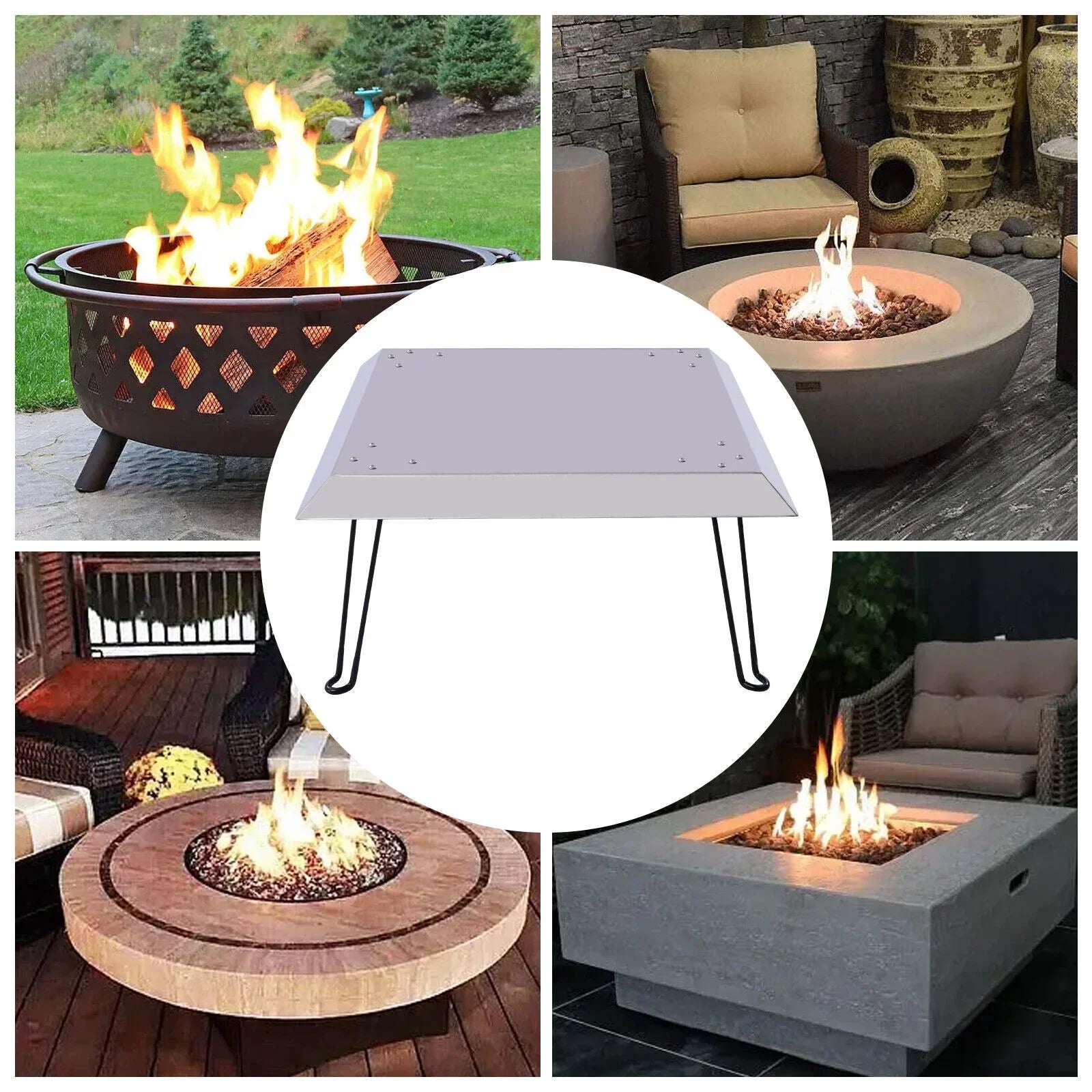 Outdoors Fire Pit Heat Deflector Stainless Steel with Carrying Handle 25*25 inch