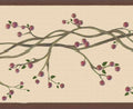 Dundee Deco Peel and Stick Wallpaper Border - Retro Red, Sepia Winterberries on Vine, 15 ft x 7 in