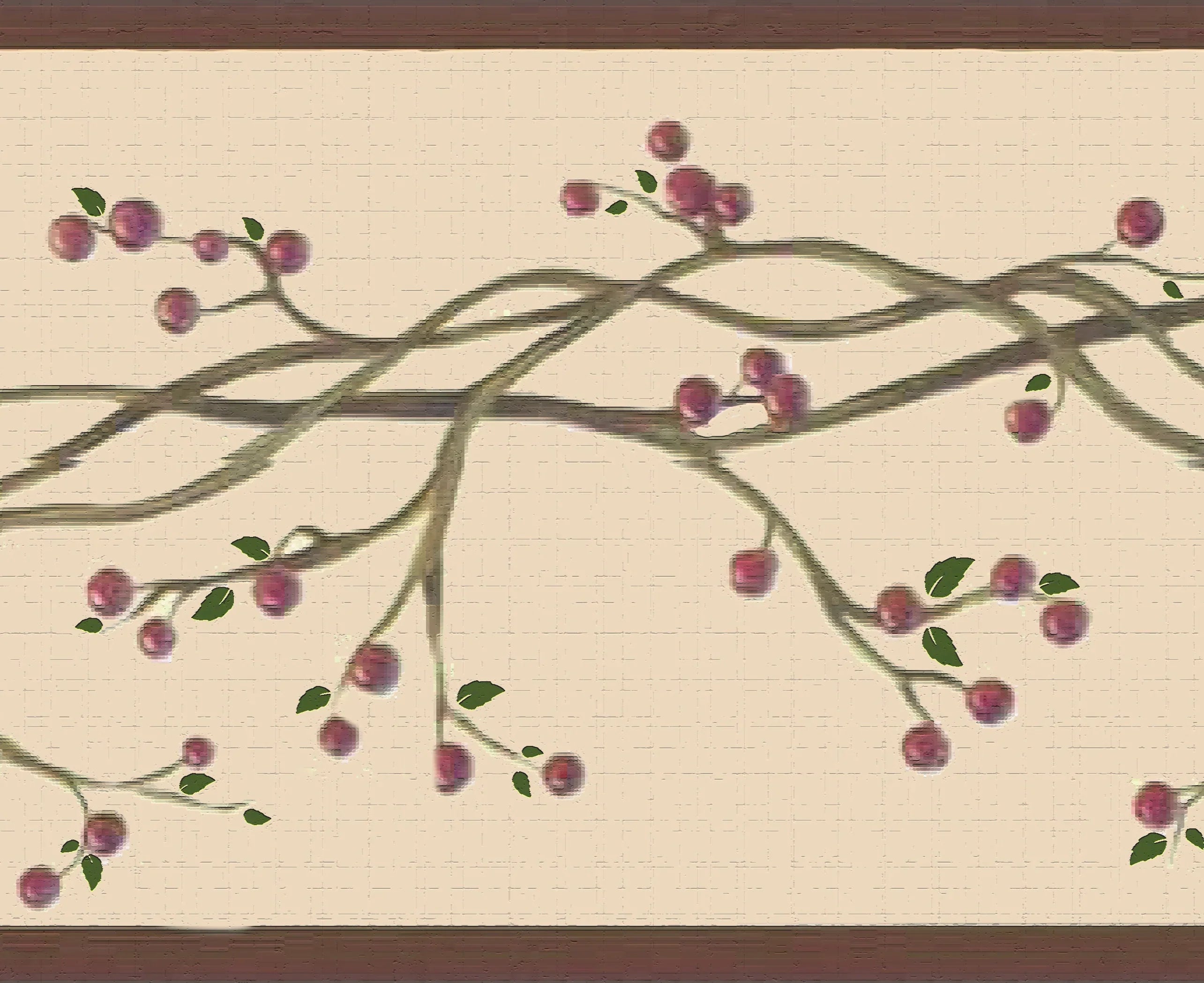 Dundee Deco Peel and Stick Wallpaper Border - Retro Red, Sepia Winterberries on Vine, 15 ft x 7 in