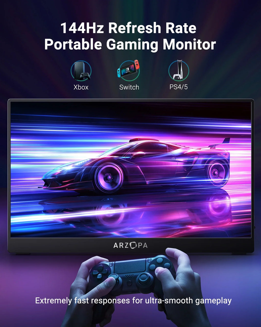 Arzopa 15.6'' 144Hz Portable Gaming Monitor, 1080P FHD USBC HDMI, External Second Screen for Laptop, PS5