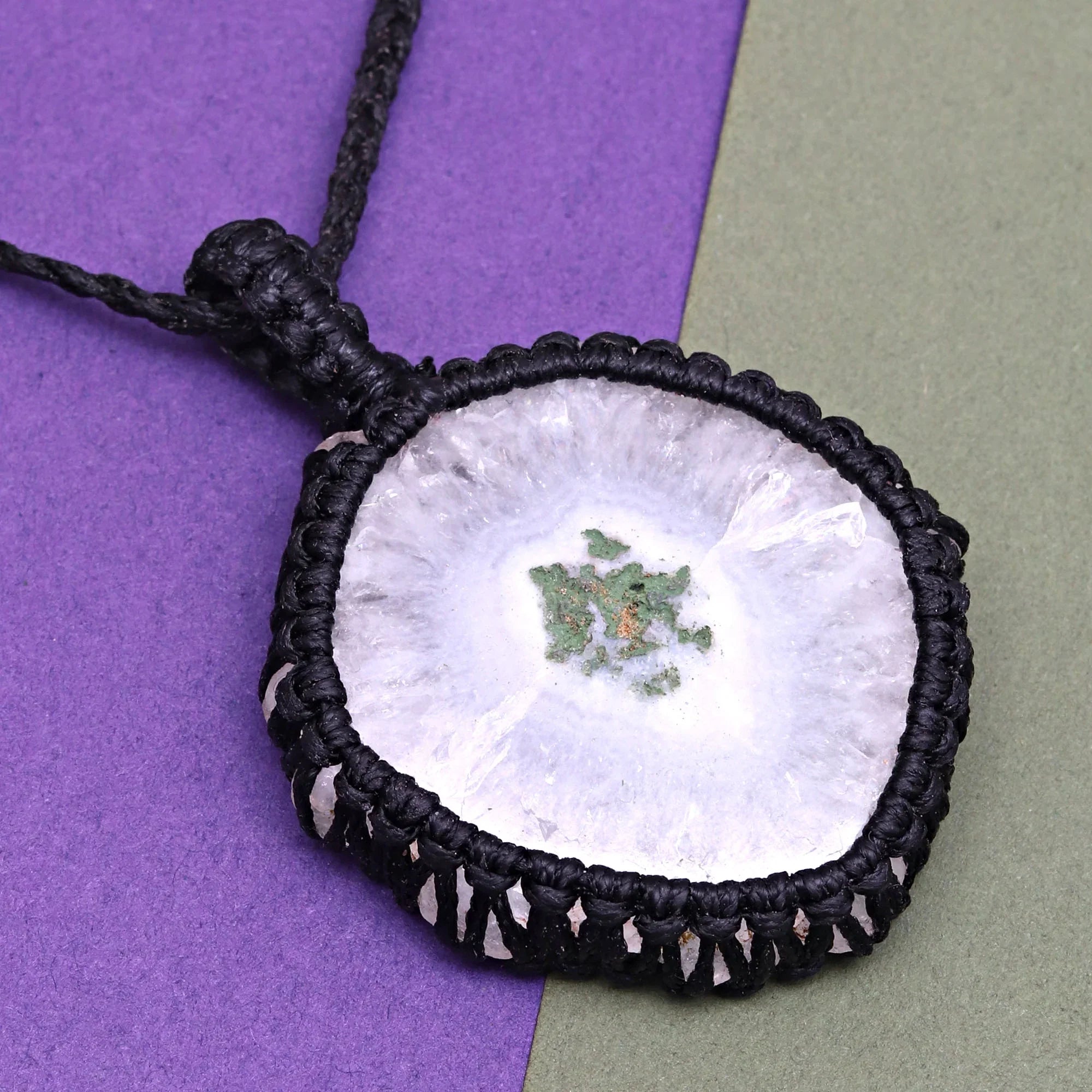 Solar Drusy Gemstone Holloween Gifted Jewelry Macrame Gift For Her Necklace