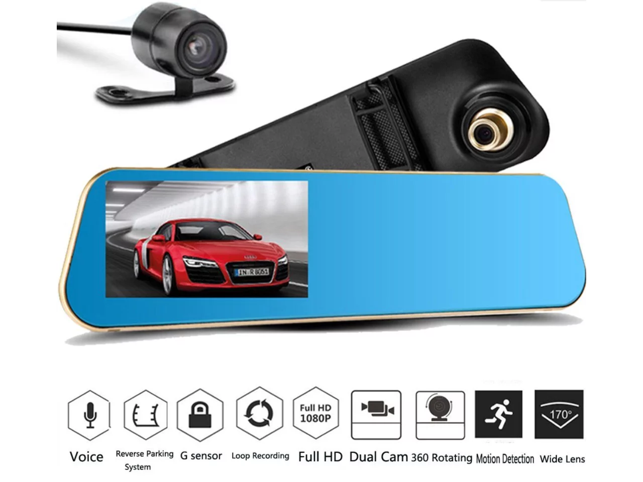 X10 Car DVR, Car Camera Car Video Recorder Full HD 1080P Car Video Camera 4.3 Inch LCD with Dual Lens for Vehicles Front Rearview Mirror DVR Dash Cam with Reverse Parking System