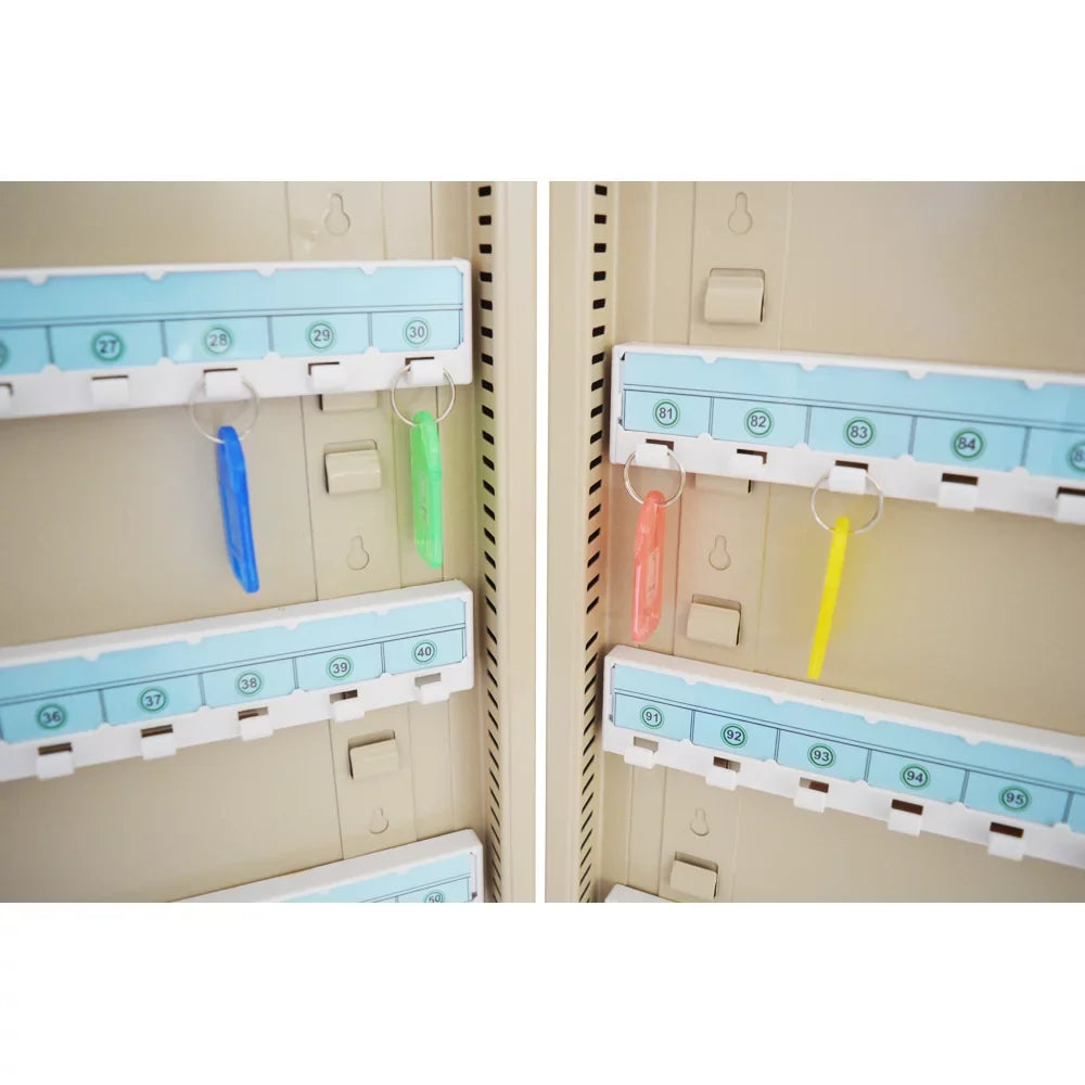 EQCOTWEA Key Cabinet 100 Hooks Lock Box Wall Mount Key Organizer Beige