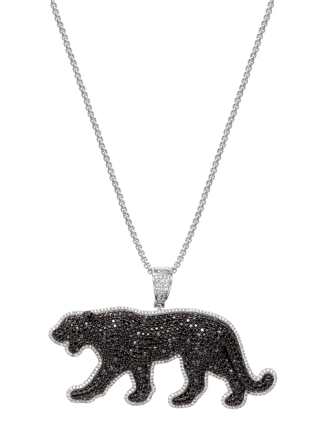 Shaquille O'Neal Men's SimuLatitudeed Diamond Sterling Silver Panther Pendant, 24" Chain