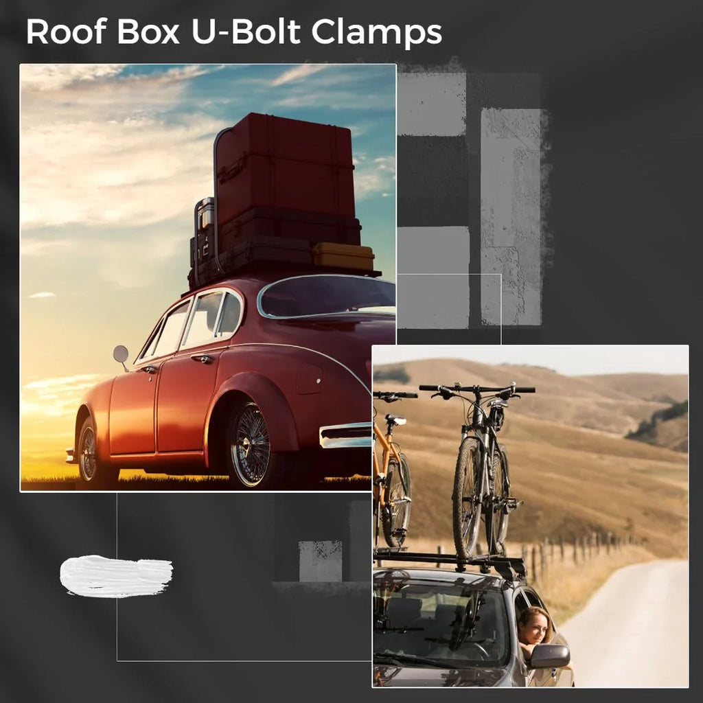 4 PCS Roof Box U-Bolt Clamps, Universal Metal Rooftop Cargo Carrier Rack Bolts, 85mm Internal Width Car Van Mounting Fitting Kit, U-Bracket Clips with 8 Lock Nuts