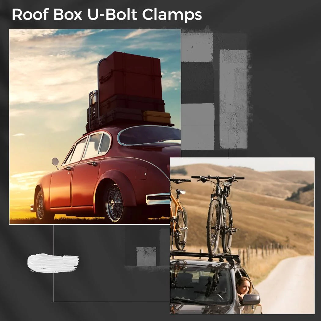 4 PCS Roof Box U-Bolt Clamps, Universal Metal Rooftop Cargo Carrier Rack Bolts, 85mm Internal Width Car Van Mounting Fitting Kit, U-Bracket Clips with 8 Lock Nuts