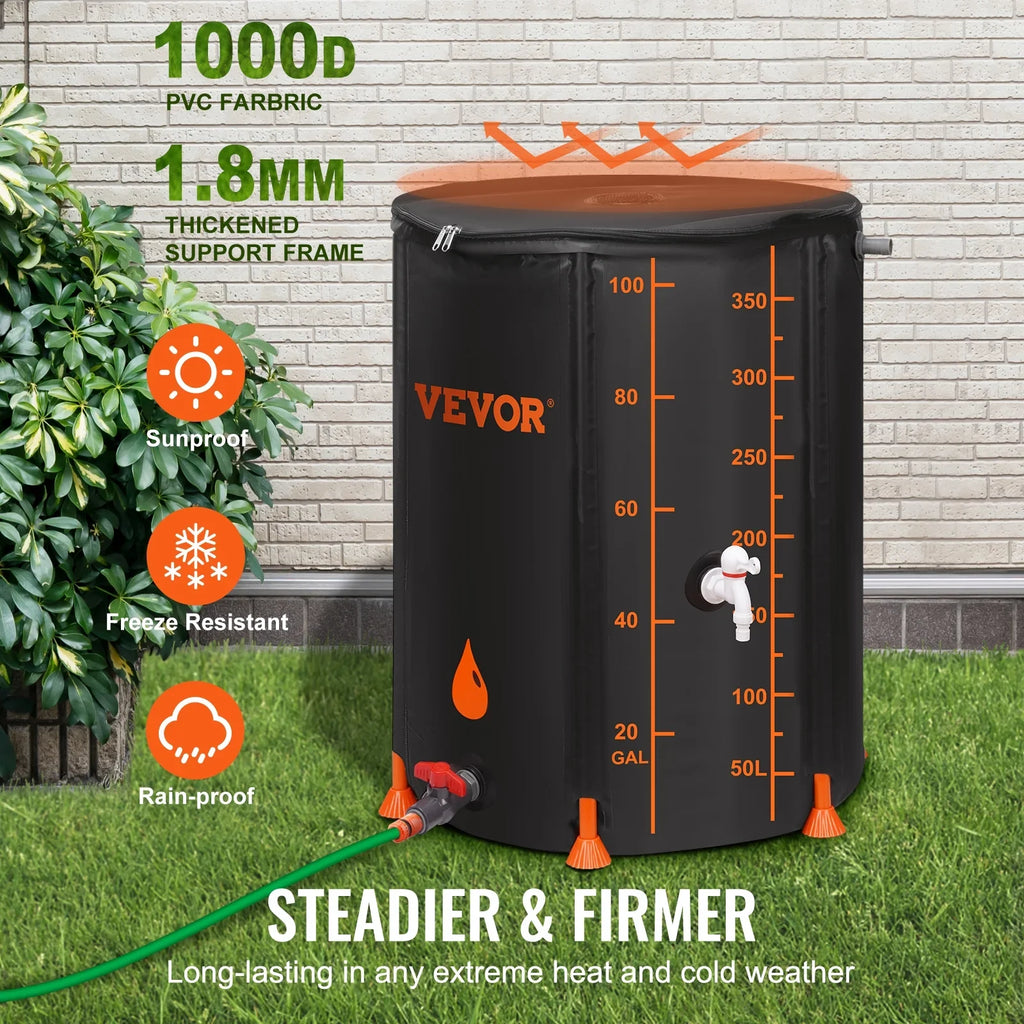 BENTISM Collapsible Rain Barrel, 100 Gallon Large Capacity, PVC Rainwater Collection System Including Spigots and Overflow Kit, Portable Water Tank Storage Container