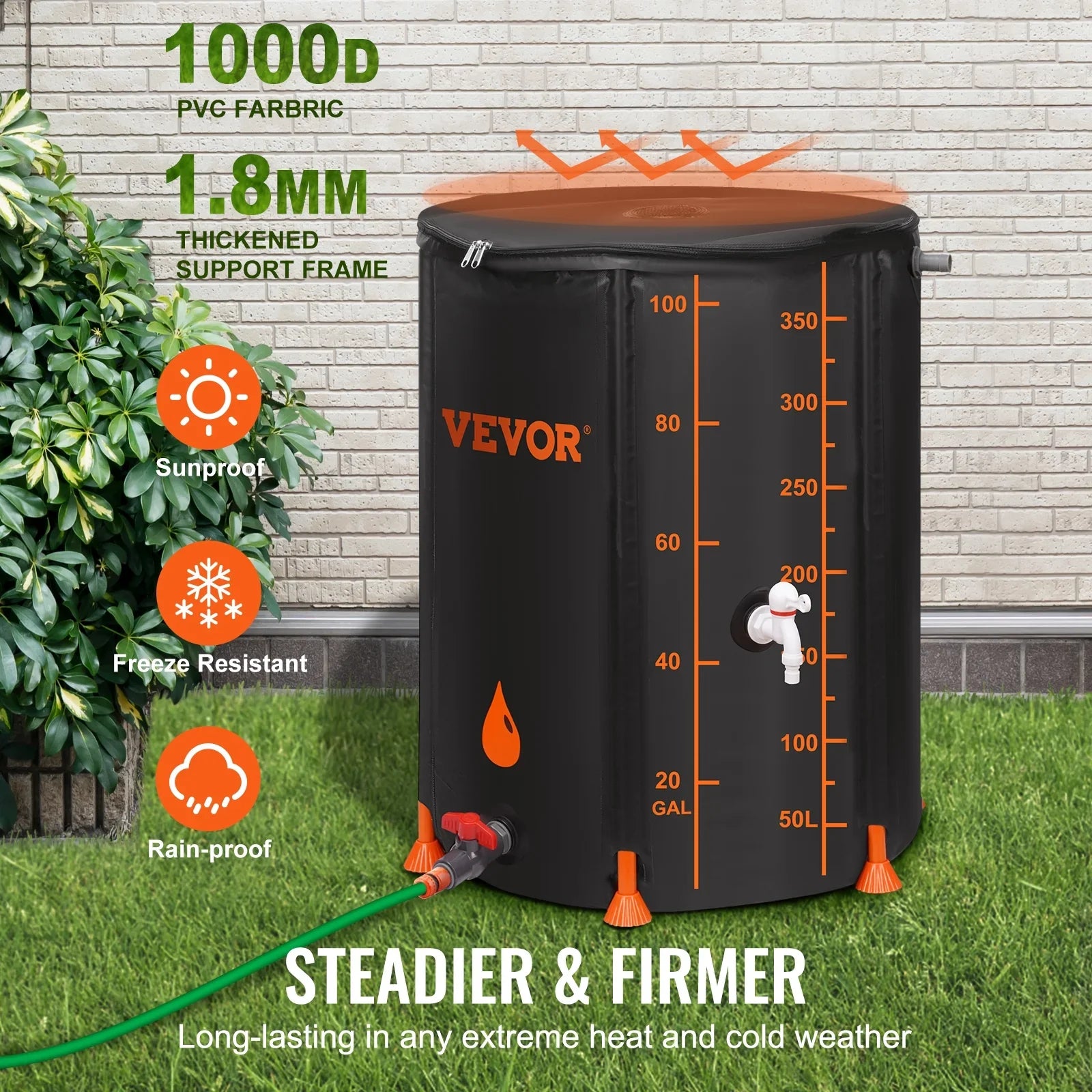 BENTISM Collapsible Rain Barrel, 100 Gallon Large Capacity, PVC Rainwater Collection System Including Spigots and Overflow Kit, Portable Water Tank Storage Container