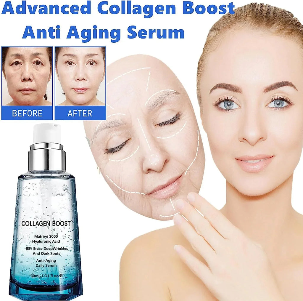 Advanced Collagen Boost Anti Aging Serum,Hyaluronic Acid Serum for Face Anti Aging,Collagen Boost Anti Aging Serum,Anti Aging Collagen Serum for Face,Firm Skin&Reduces Wrinkles for All Skin