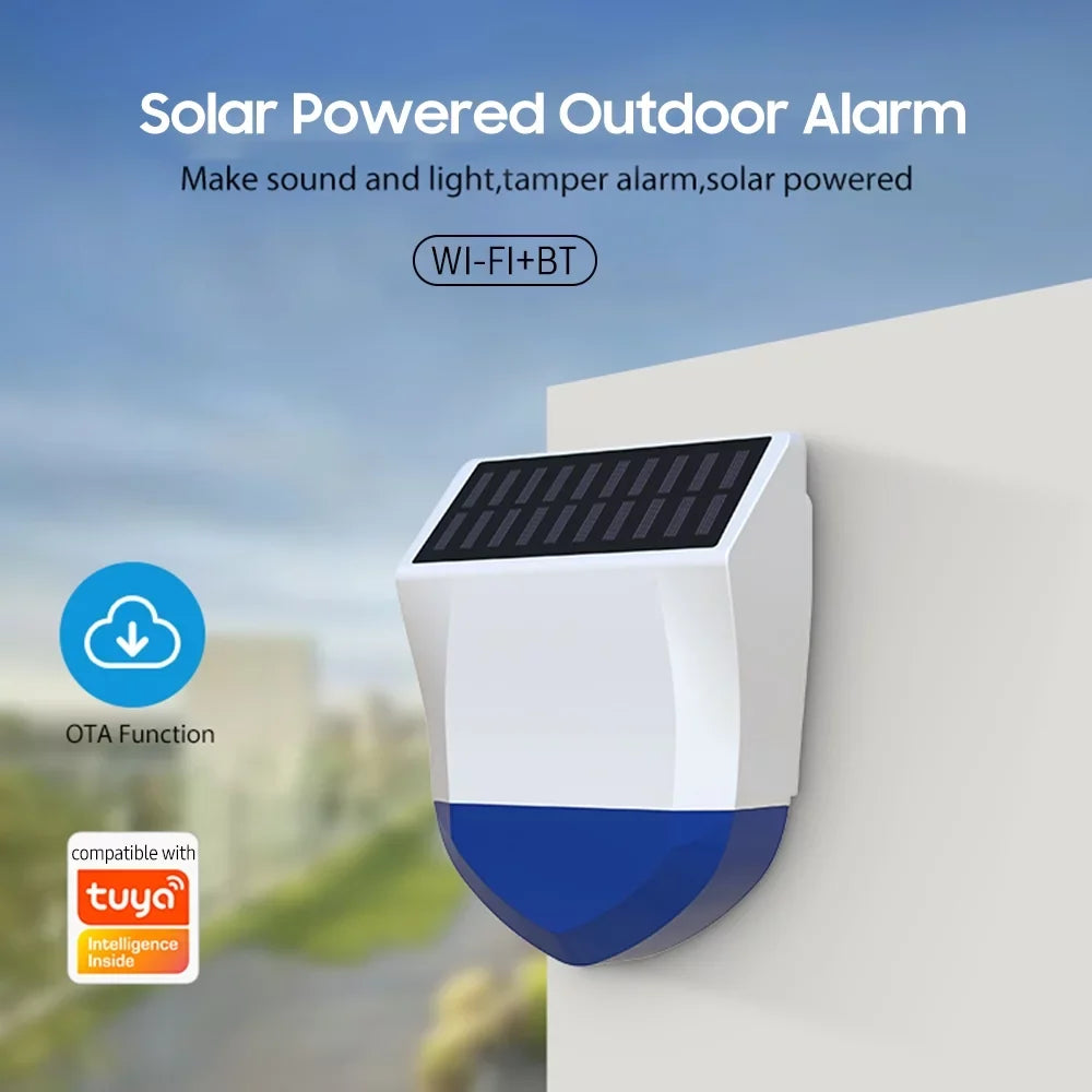 Solar Powered Wifi Outdoor Alarm BT 5.0 Smart Alarm IPX5 Waterproof Real-time Sound Light Alarm APP Control Intelligent Linkage Home Device