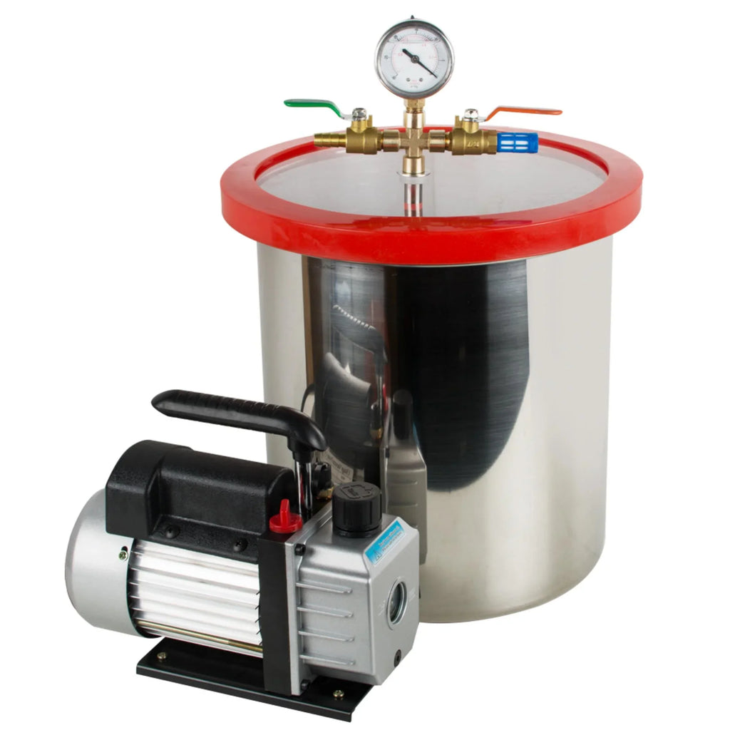 Efficiently Eliminate Air Bubbles with our Stainless Steel Silicone Machine & Powerful 3CFM Vacuum Pump - Ultimate 5 Gallon Vacuum Degassing Chamber Kit