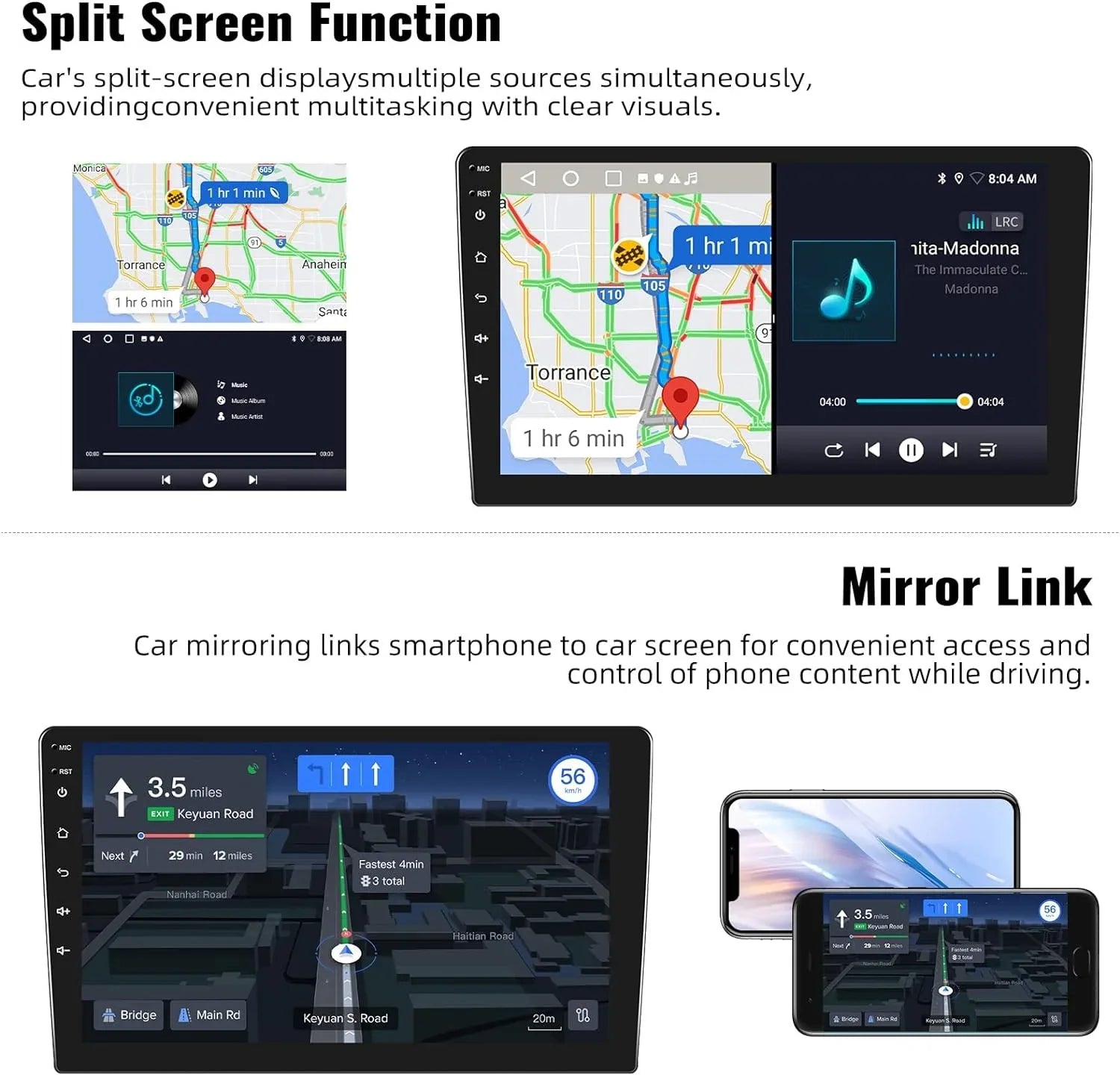 1G+32G Android Single Din Car Stereo with GPS Navigation Rimoody 10.1'' Touch Screen Car Radio with Bluetooth WiFi FM Mirror Link USB Head Unit + Backup Camera