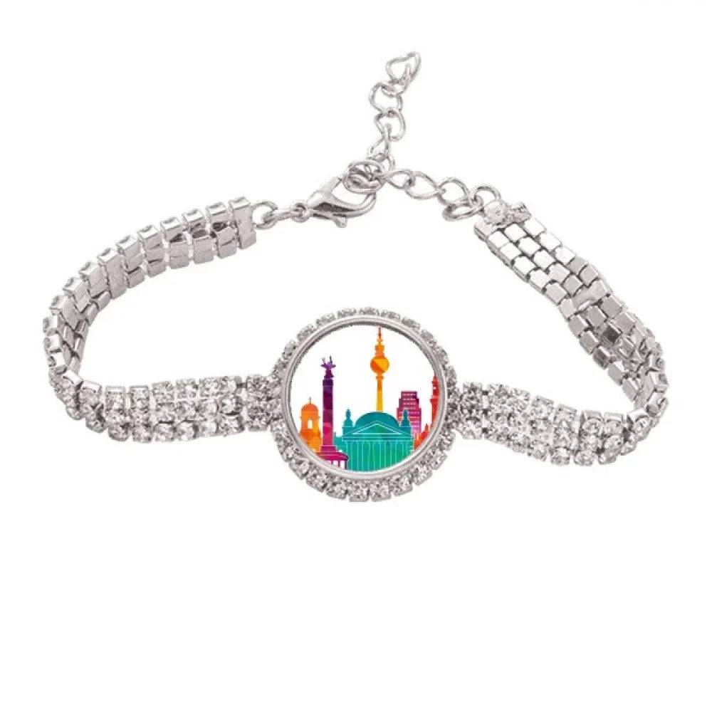Germany Famous Landmark Set Tennis Chain Anklet Bracelet Diamond Jewelry