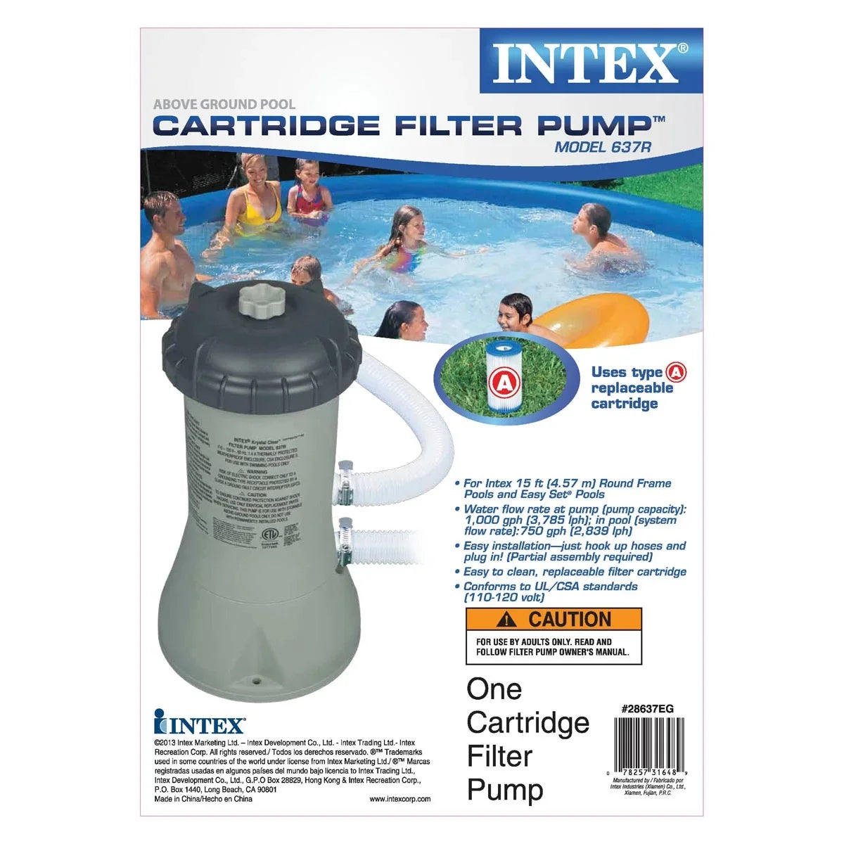 Intex 1.25In Diameter Pool Pump Replacement Hose & Intex 1000 GPH Pool Filter