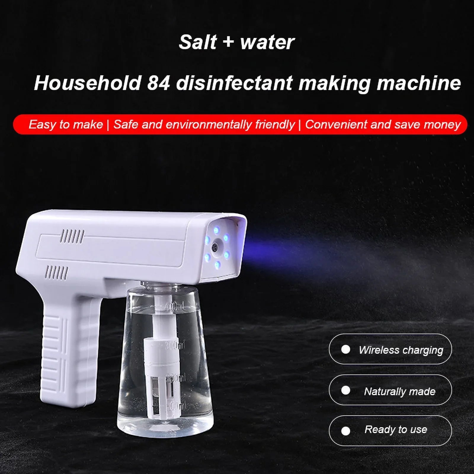 3-in-1 Disinfectant Water Maker, Electrolysis NaClO Generator, and Blue Light Disinfection Spray Gun