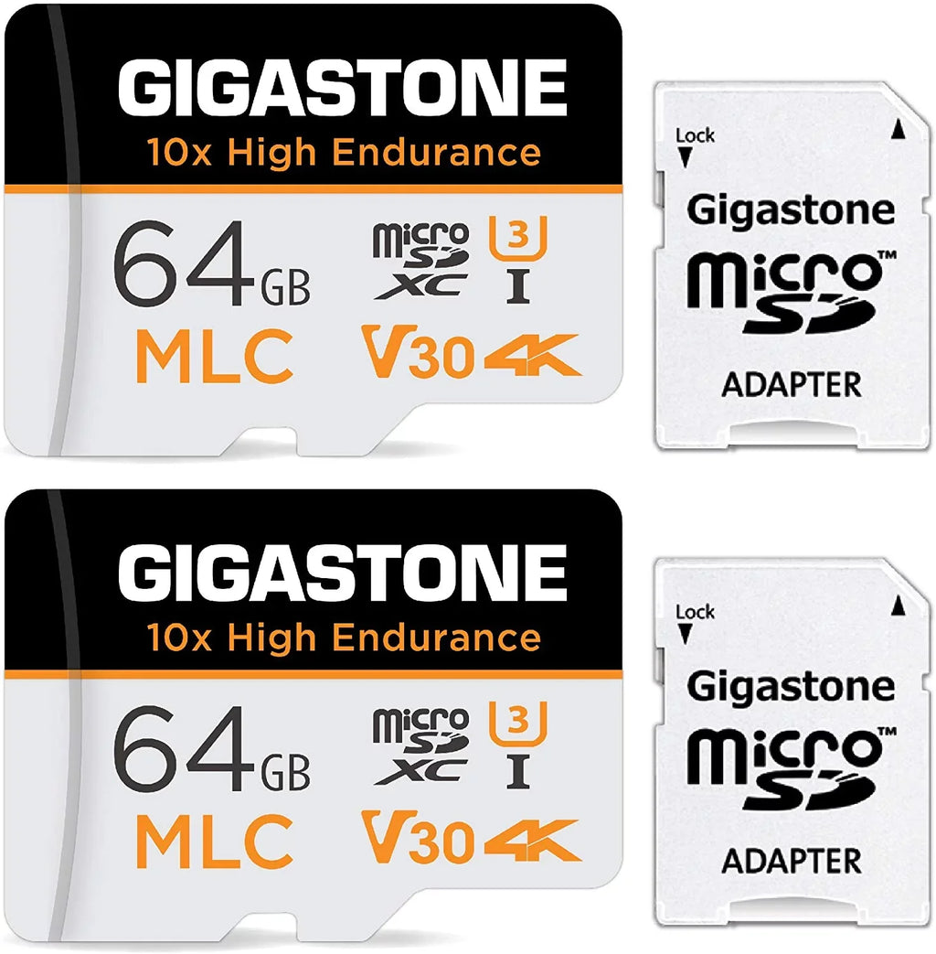 Gigastone 64GB MLC Micro SD Card, 10x High Endurance (MLC) 4K Video Recording, Security Cam, Dash Cam, Surveillance Compatible 100MB/s, U3 C10, 2 Pack (2x64GB)