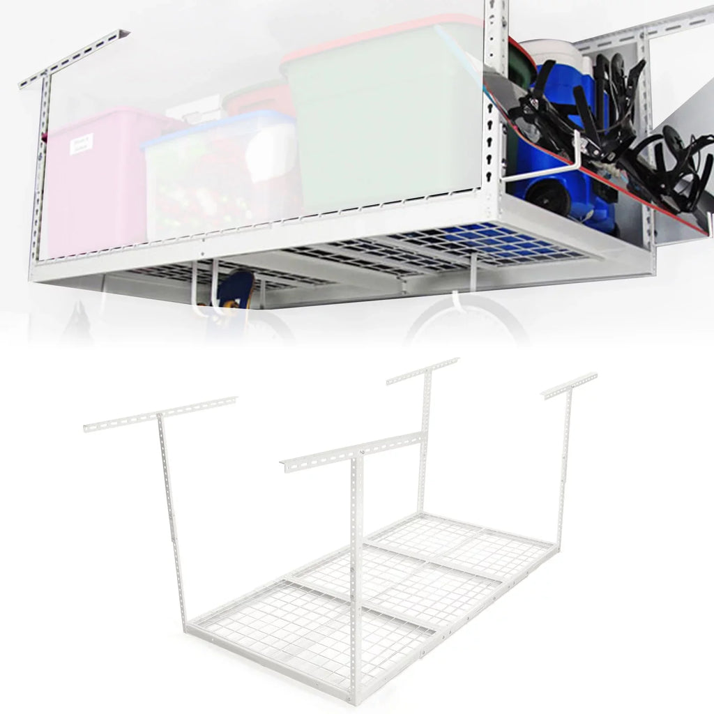 HECASA 72" x 36" Overhead Garage Storage Rack Adjustable 3x6 Ceiling Garage Organization Wall Shelf Ceiling Mounted Storage Racks White