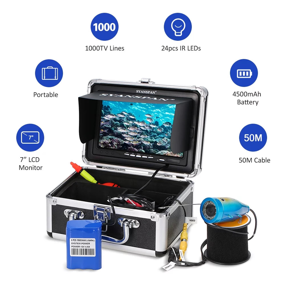 SYANSPAN Fishing Camera,1000tvl Waterproof Camera Inch1000tvl Infrared Ir Leds1000tvl Waterproof Camera Kit 24pcs Ice Lake Boat Fish Ice Lake 7" InchIr Leds Fish Huiop Koeb