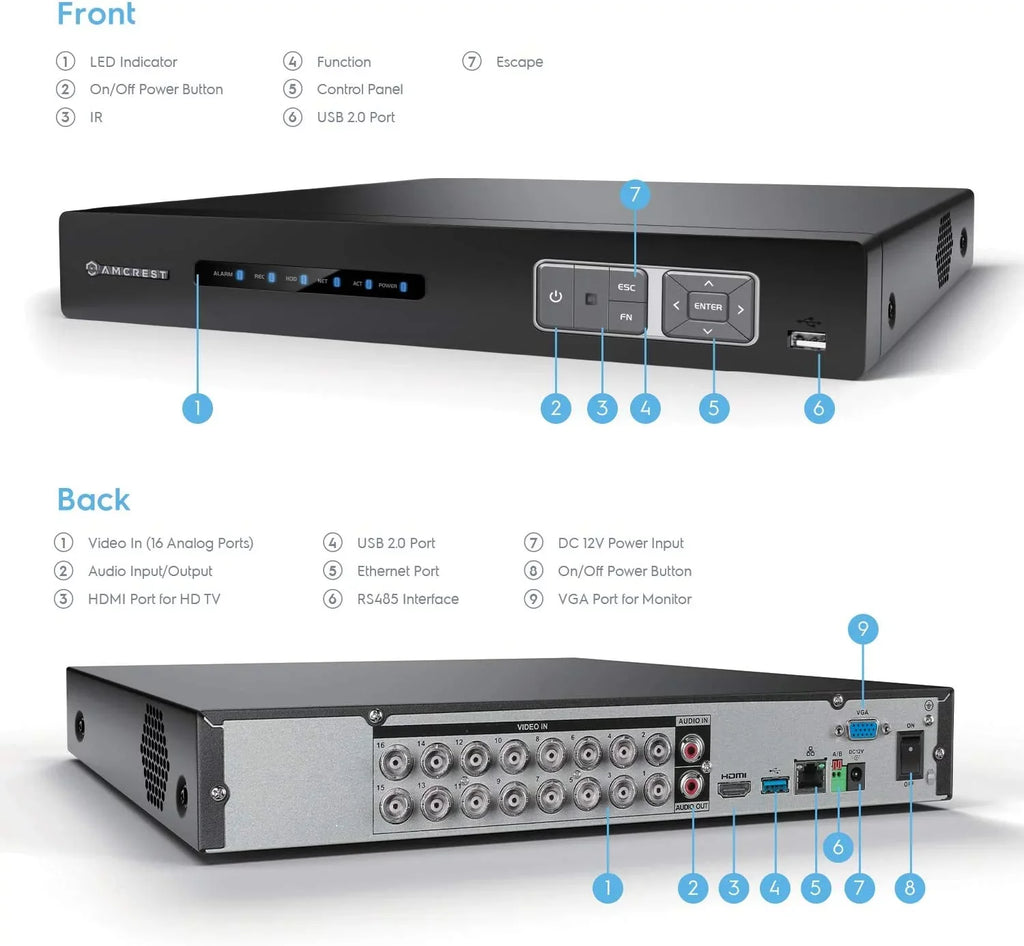Amcrest 4K UltraHD 16 Channel AI DVR Security Camera System Recorder, 8MP Security DVR for Analog Security Cameras & Amcrest IP Cameras, AI Smart DVR, Pre-Installed 4TB Hard Drive (AMDV5116-4TB)