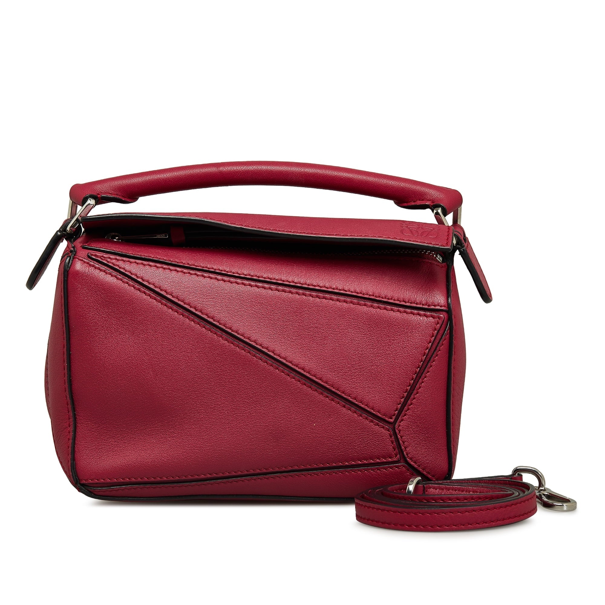Pre-Owned Authenticated LOEWE Mini Puzzle Satchel Calf Leather Red Unisex (Good)