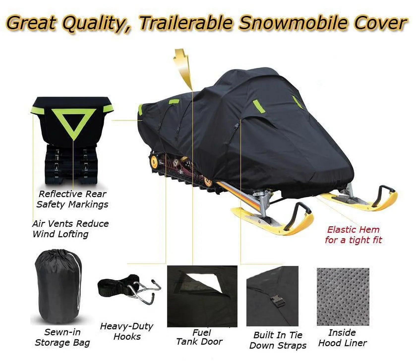 Snow Cover Compatible for 2008-2008 Ski Doo Bombardier snowmobile model GSX LIMITED 600 HO SDI, Trailerable 600 Denier Snow Machine Sled Gear