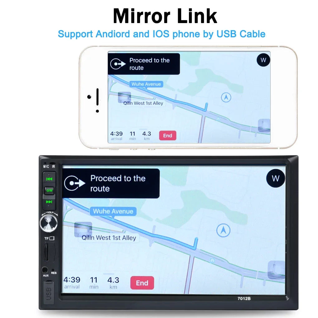 7" Double Din Radio Car Stereo Bluetooth HD Touch Screen with Reverse Camera And Mirror Link(Both Support Android and ios System)