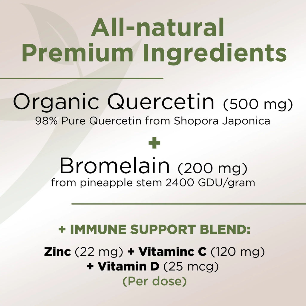 Quercetin with Vitamin C and Zinc - Nettle Quercetin - Quercetin 500mg - Quercetin with Bromelain - Zinc Quercetin + Vitamin D3 - 240 Veggie Caps - (Non-GMO, Gluten-Free, Vegan) 4 Month Supply
