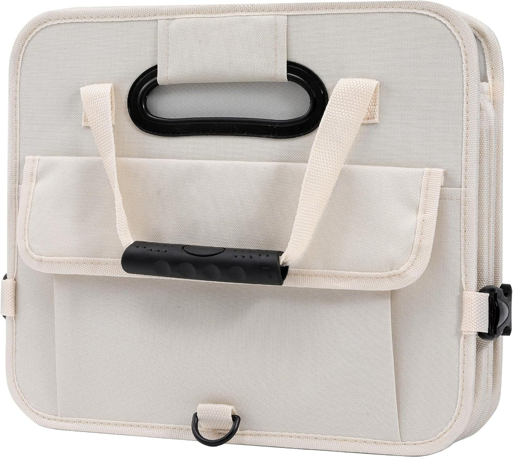 Glamor D Car Trunk Organizer with Lid Car Storage Organizer Collapsible Multi Compartment Adjustable Straps Car Organizer for SUV, Truck, Sedan(Beige)