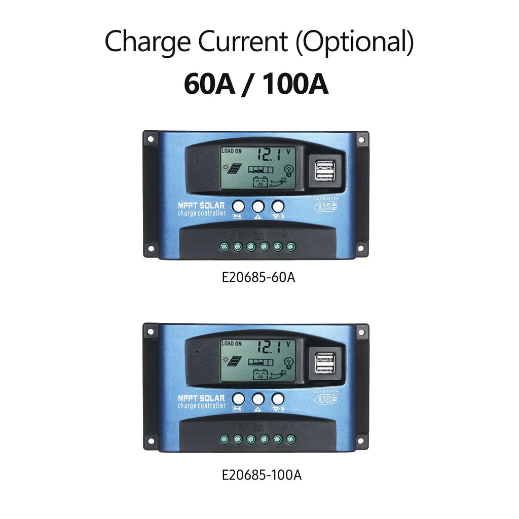 MPPT Solar Charge Controller Dual USB Solar Controller Smart LCD Screen MPPT Tracking 5V/2A Dual USB Output 12V/24V Automatic Identification