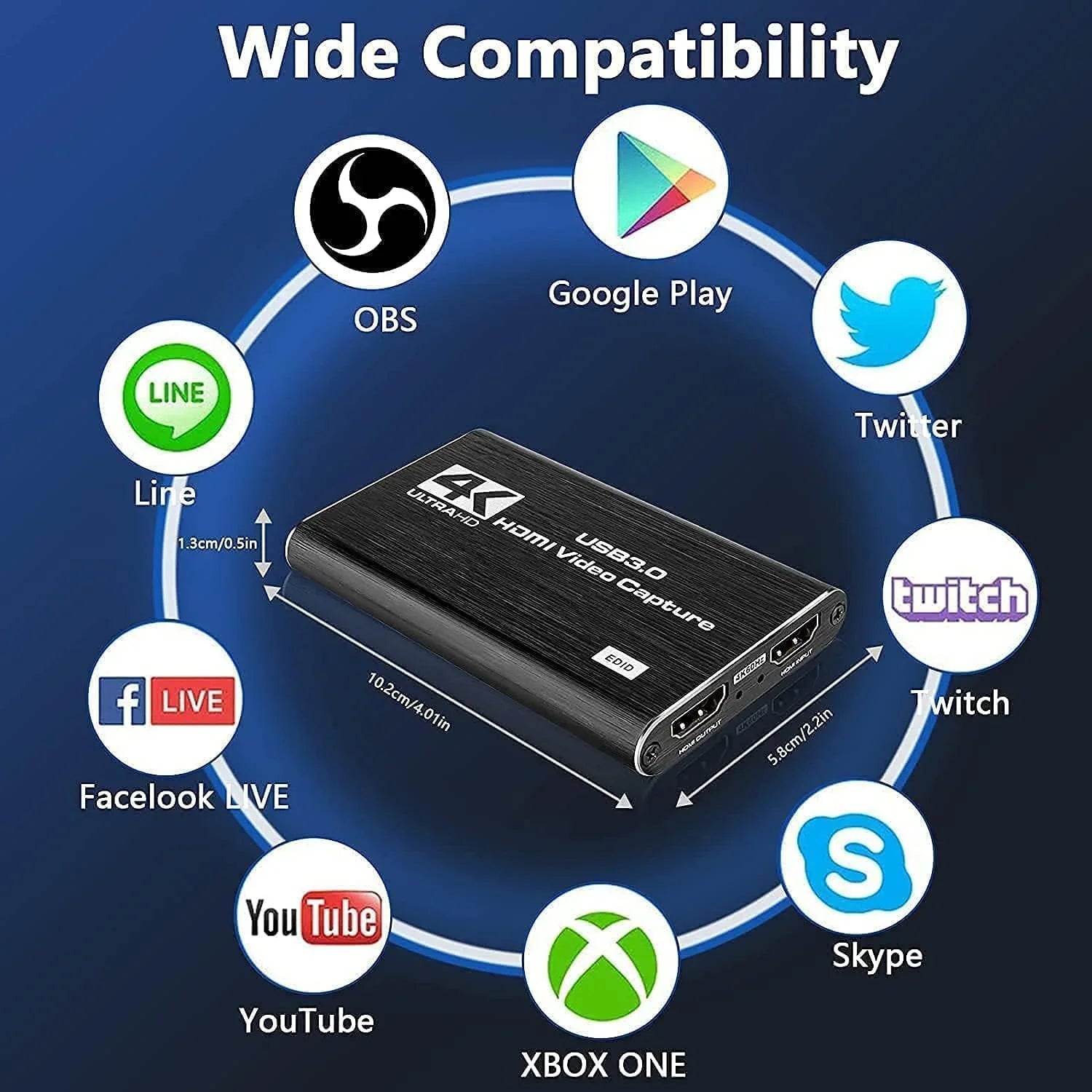 Capture Card, 4K Audio Video Capture Card, USB 3.0 Capture Adapter 1080P 60FPS Video Recorder Device for Game Recording, Works for , Streaming Live,Support X-Box/OBS/Camera/PC
