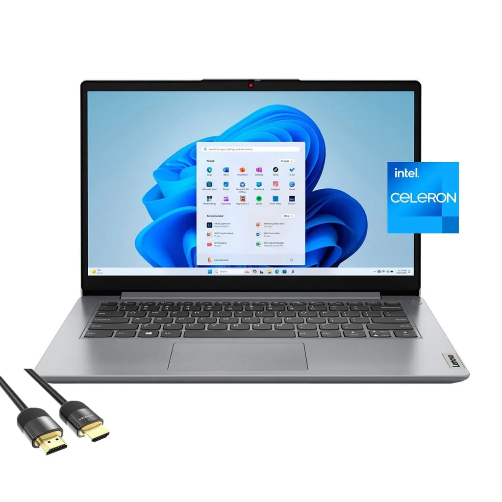 Ideapad 1 Laptop for Business & Student, 14" HD Display, Intel Celeron N4020, 4GB RAM, 128GB eMMC, WiFi 6, Webcam, USB-C, Fast Charge, HDMI, Mytrix HDMI Cable, Win 11 Home S, Cloud Gray