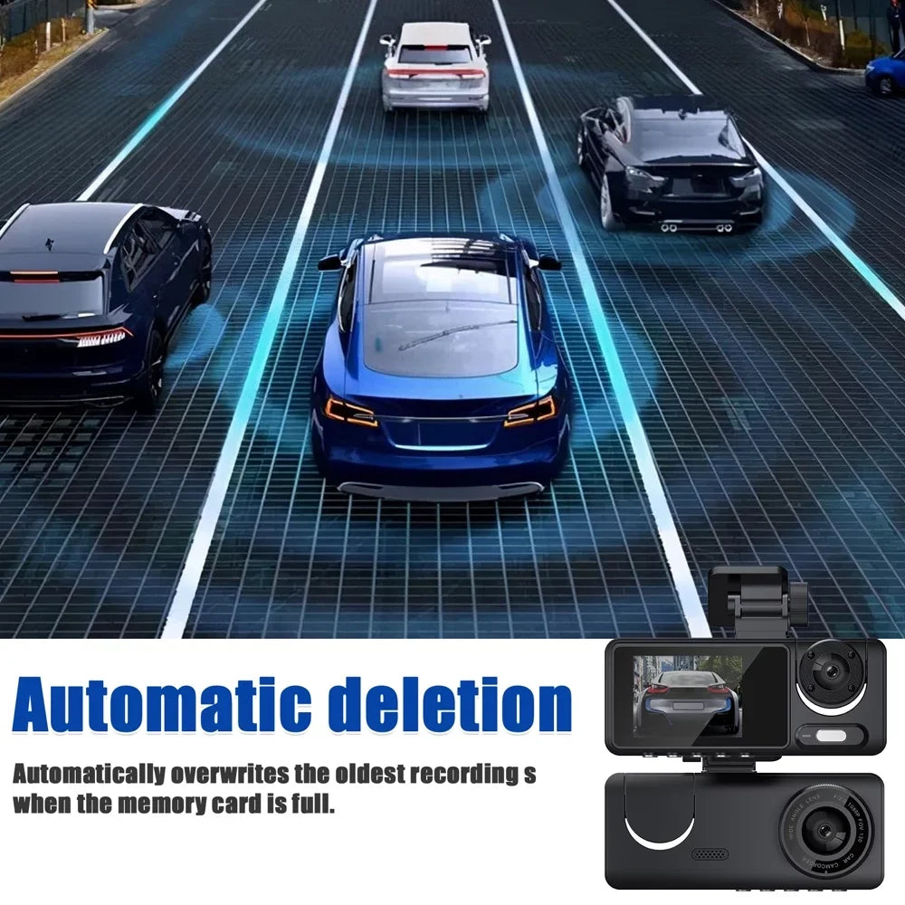 Andoer 3 Cameras Dash Cam Multi-Language Clear Car Rearview Mirror Car Video Recording Camcorder Wide Angle Car Camera Recorder Auto Safety Driving Recorder
