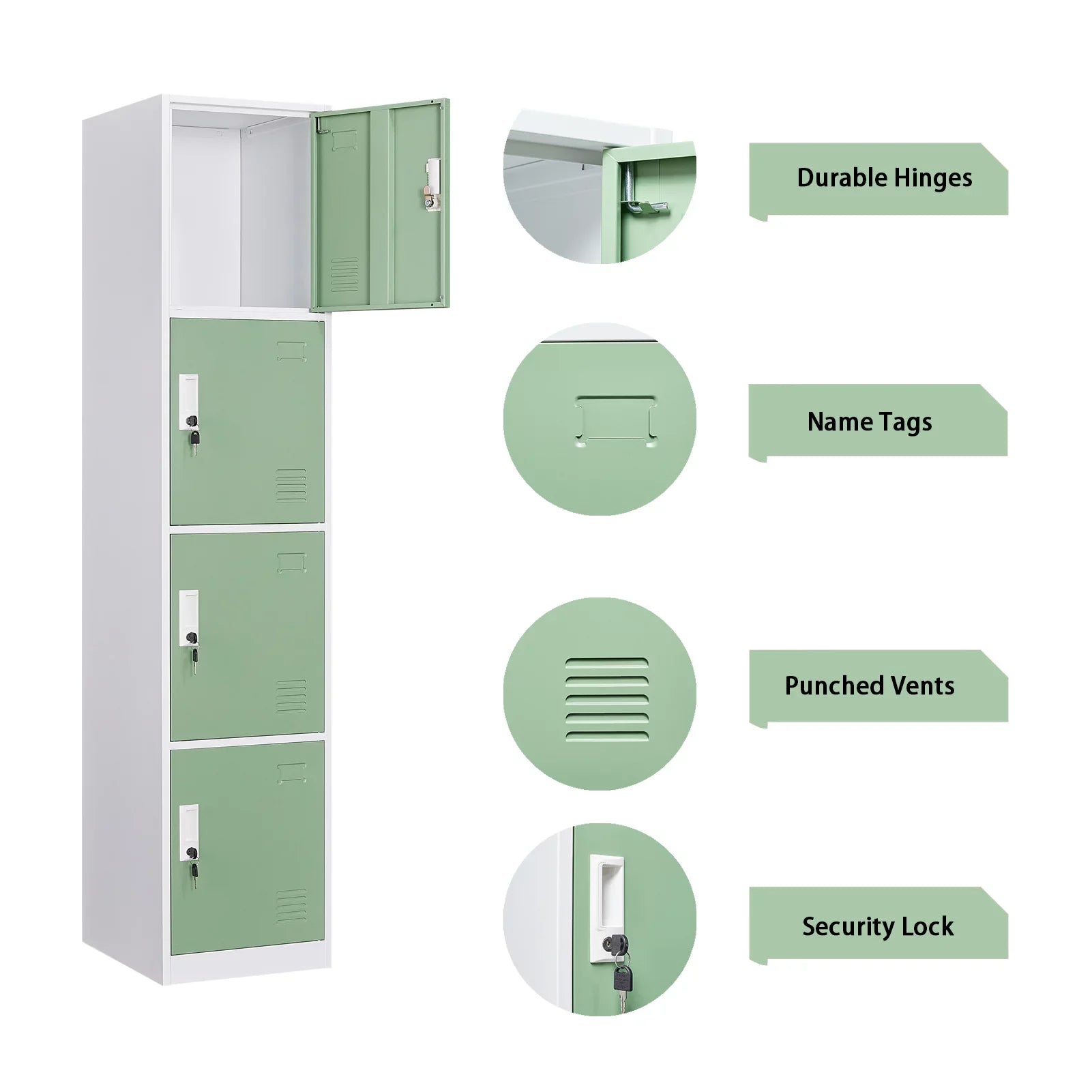 Ouyessir Locker Storage Cabinet 4-tier Metal Lockers for School, Gym, Home, Office Employee Lock Box, 71 inches High - Green