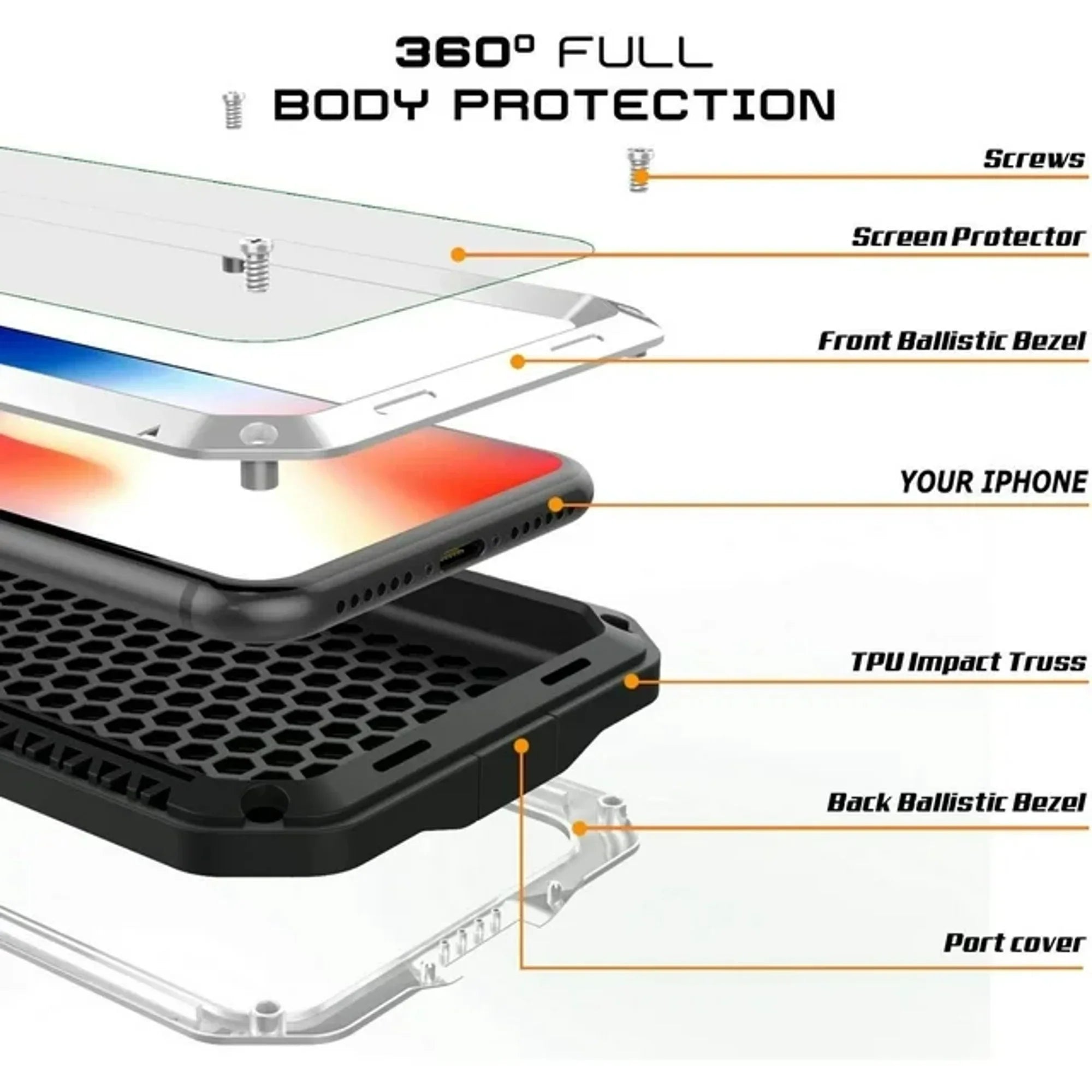 Gorilla Glass Aluminum Metal iPhone XS Max Case (Silver) Heavy Duty Military Grade Shockproof and Scratch Resistant Protection, Rugged Outdoor Travel
