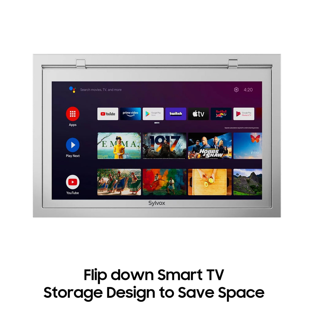 SYLVOX 15.6 inch Smart Kitchen TV, 1080P FHD Under Cabinet TV, Smart Android TV Built-in Google Play, Support Google Assistant WiFi Bluetooth(Silver）
