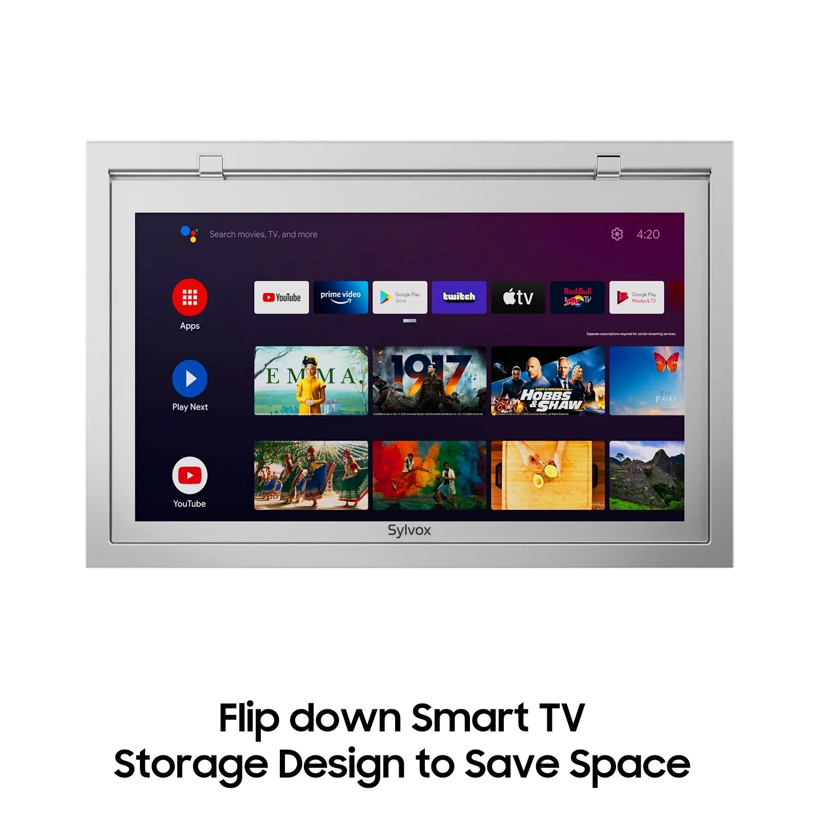 SYLVOX 15.6 inch Smart Kitchen TV, 1080P FHD Under Cabinet TV, Smart Android TV Built-in Google Play, Support Google Assistant WiFi Bluetooth(Silver）