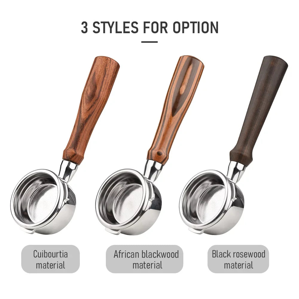 58Mm 3 Ears Stainless Steel Bottomless Naked Portafilter Wooden Coffee Handle Cup Filter Basket Replacement For Barsetto Ba101 Ba102 Calphalon Temp Iq