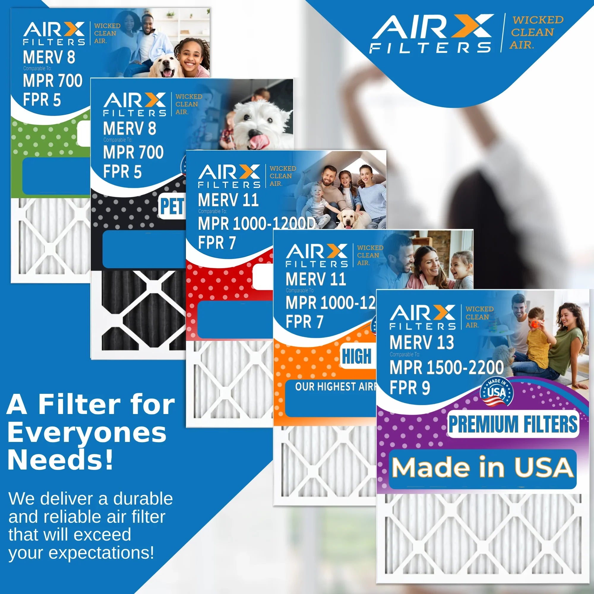 14x25x1 Air Filter MERV 13 Comparable to MPR 1500 - 2200 & FPR 9 Electrostatic Pleated Air Conditioner Filter 6 Pack HVAC AC Premium USA Made 14x25x1 Furnace Filters by AIRX FILTERS WICKED CLEAN AIR.