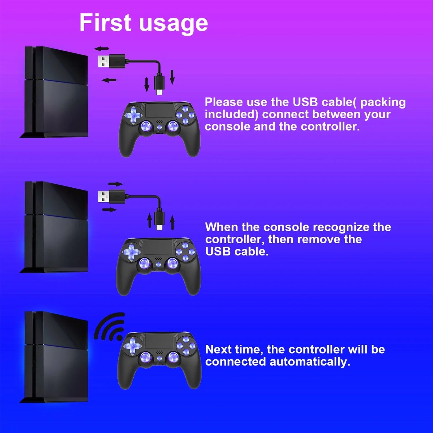 SPBPQY Wireless Controller Game Joystick Controller for PS4/ Slim/Pro,Compatible with PS4 Console-Black